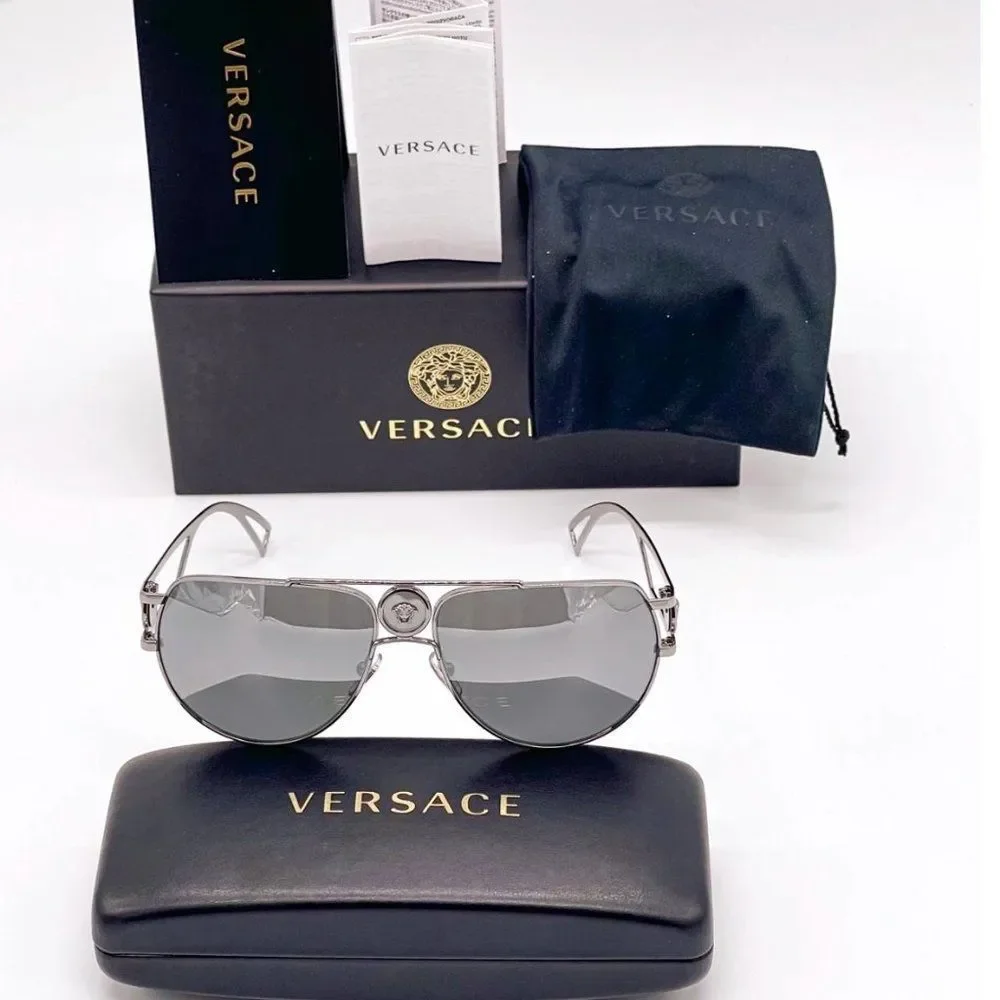 New! Versace Gray Unisex 60mm Sunglasses